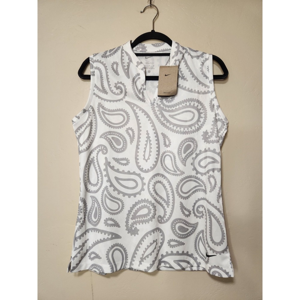 Nike Dri-Fit White Tank Top Paisley Pattern Womens Size M NWT
